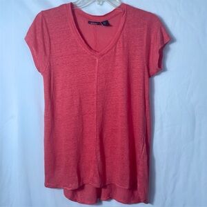 Tahari 100% Linen Coral V-Neck Tee Breathable Top Medium-Casual Minimalist